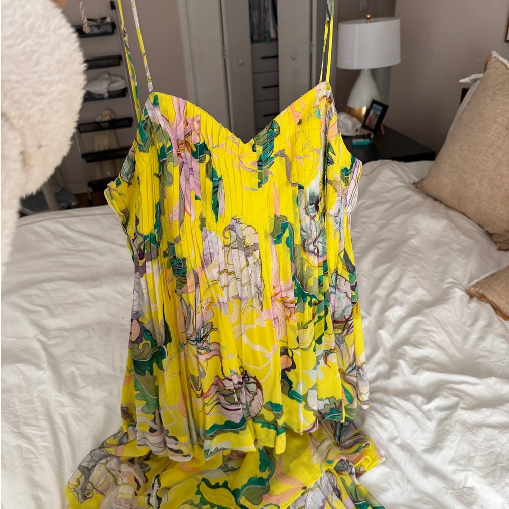 FARM Rio Neon Yellow Floral Tiered Maxi Dress - Picture 5 of 6